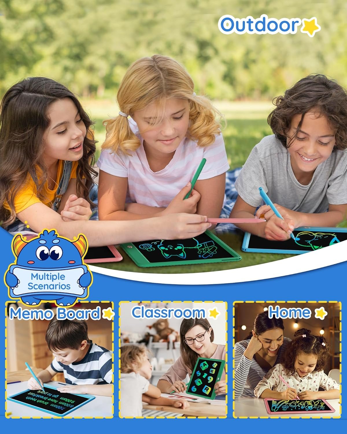TEKFUN - Tablet de escritura con pantalla LCD, 10 pulgadas, tablet de dibujo con colores, juguetes de regalo para niñas y niños de 3 a 7 años (naranja) - Imagen 39