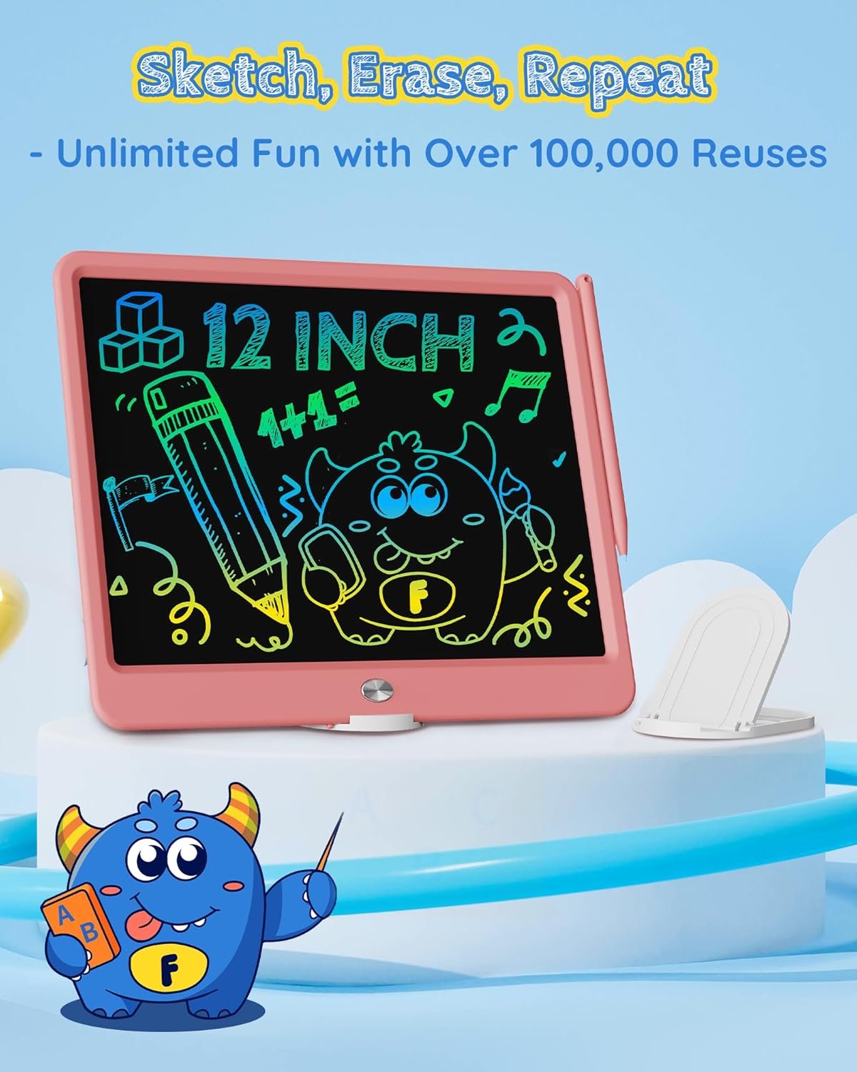 TEKFUN - Tablet de escritura con pantalla LCD, 10 pulgadas, tablet de dibujo con colores, juguetes de regalo para niñas y niños de 3 a 7 años (naranja) - Imagen 40