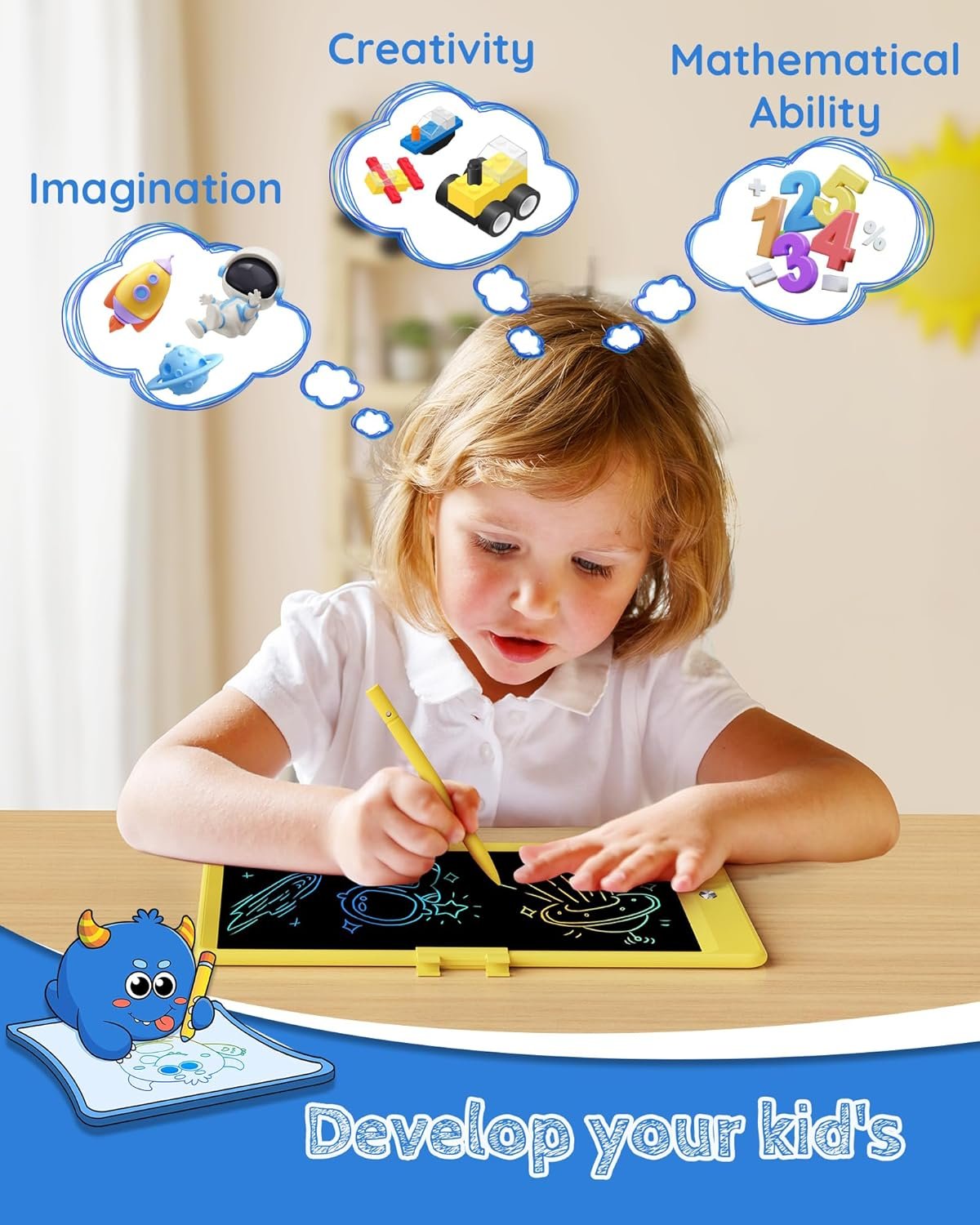 TEKFUN - Tablet de escritura con pantalla LCD, 10 pulgadas, tablet de dibujo con colores, juguetes de regalo para niñas y niños de 3 a 7 años (naranja) - Imagen 42