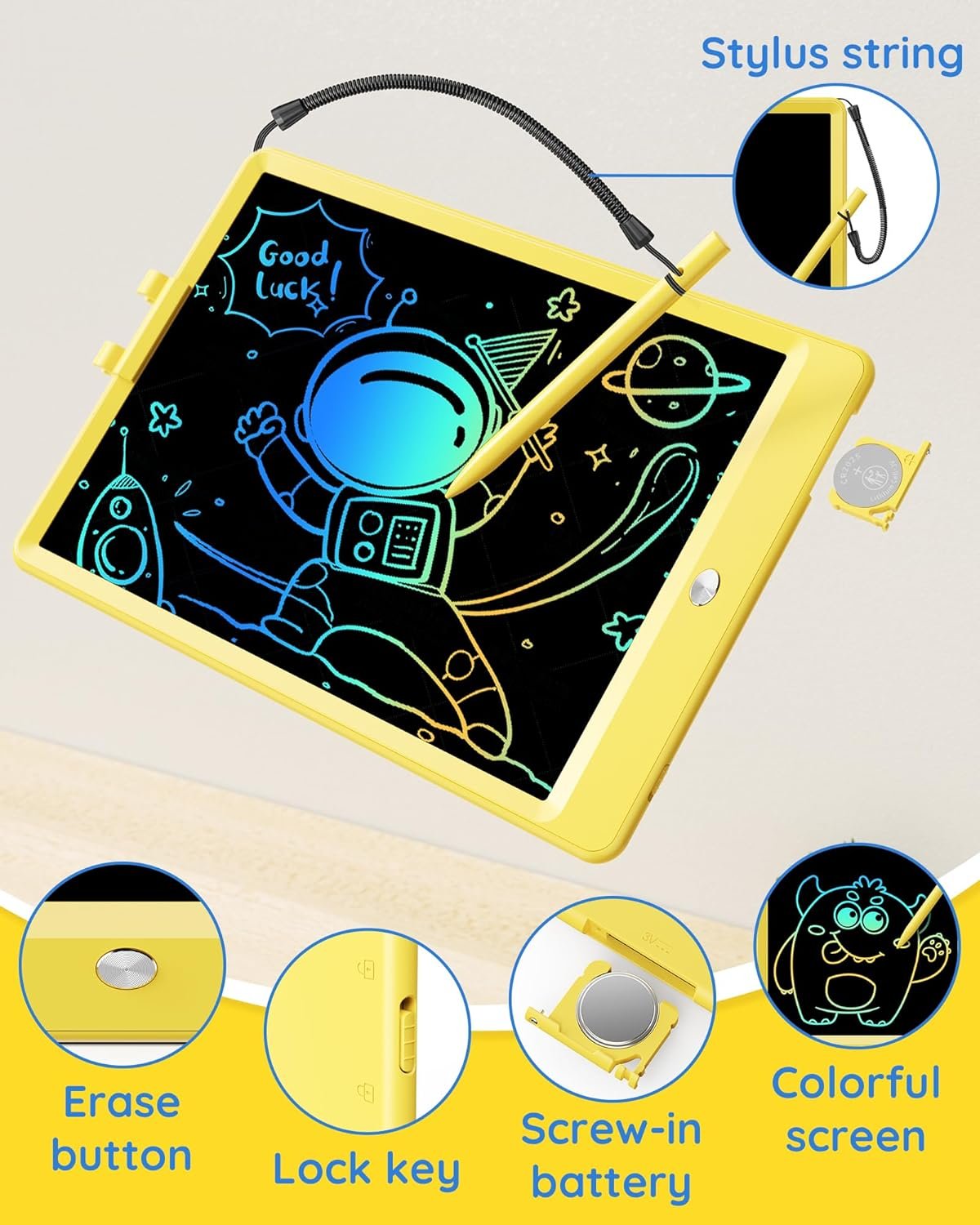 TEKFUN - Tablet de escritura con pantalla LCD, 10 pulgadas, tablet de dibujo con colores, juguetes de regalo para niñas y niños de 3 a 7 años (naranja) - Imagen 44