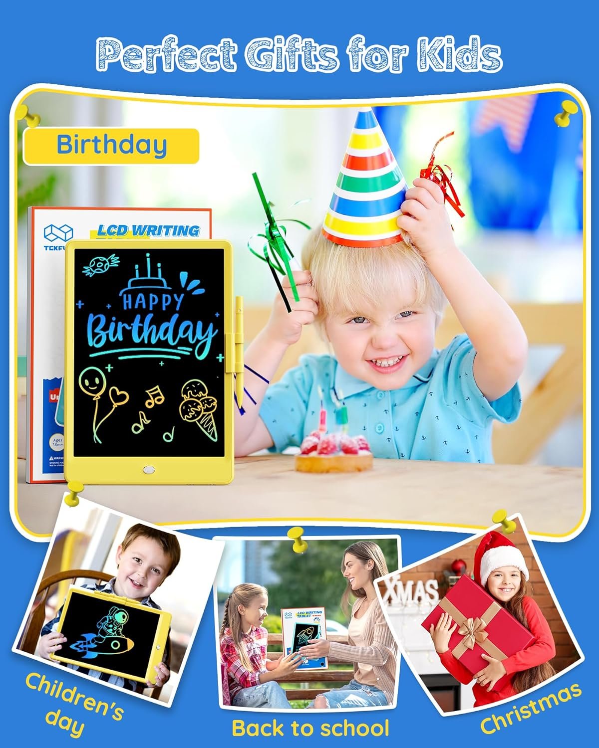 TEKFUN - Tablet de escritura con pantalla LCD, 10 pulgadas, tablet de dibujo con colores, juguetes de regalo para niñas y niños de 3 a 7 años (naranja) - Imagen 47