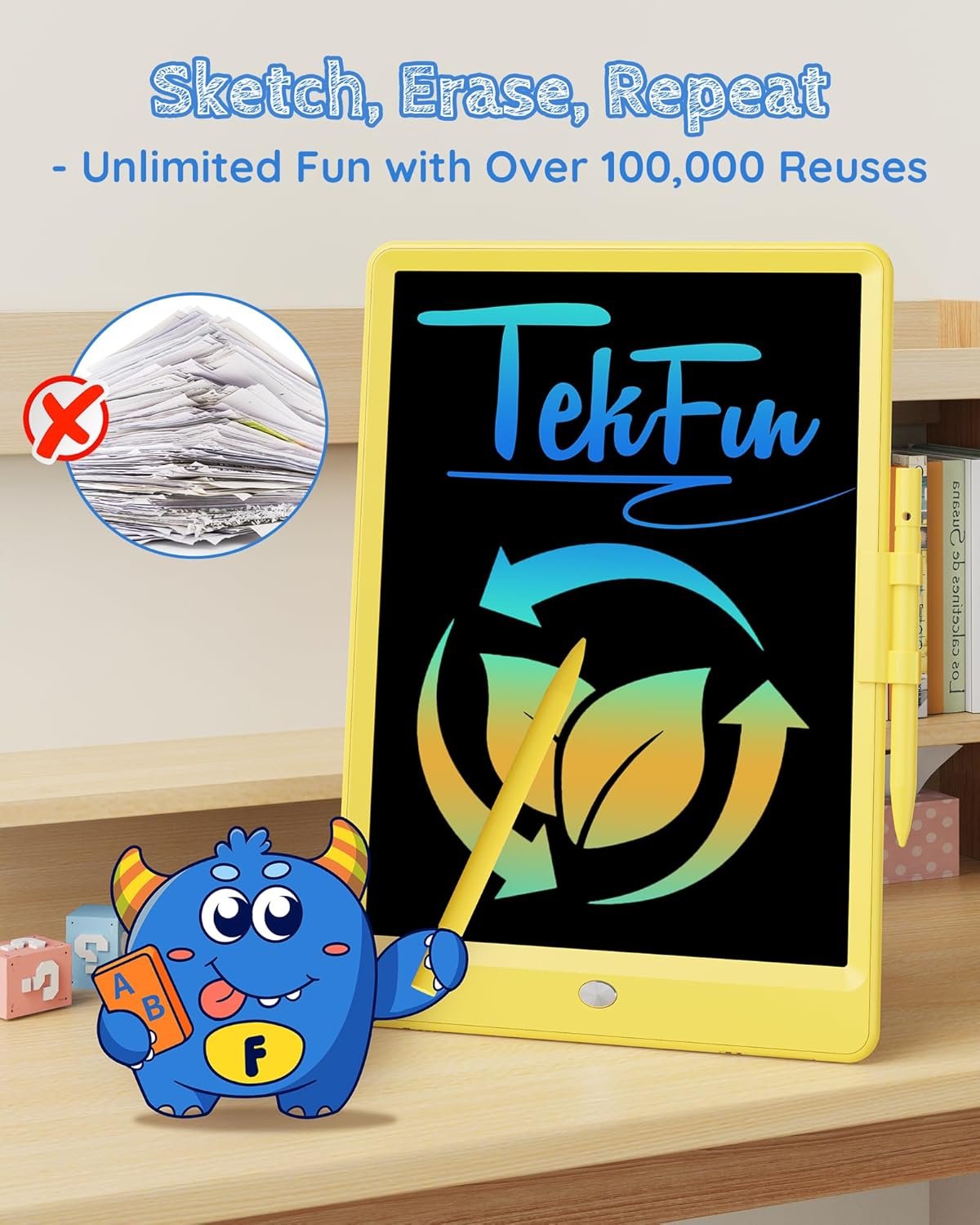 TEKFUN - Tablet de escritura con pantalla LCD, 10 pulgadas, tablet de dibujo con colores, juguetes de regalo para niñas y niños de 3 a 7 años (naranja) - Imagen 48