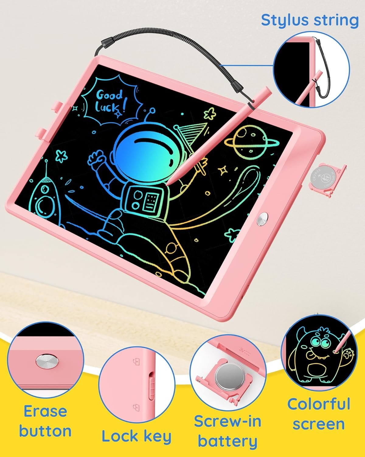 TEKFUN - Tablet de escritura con pantalla LCD, 10 pulgadas, tablet de dibujo con colores, juguetes de regalo para niñas y niños de 3 a 7 años (naranja) - Imagen 52