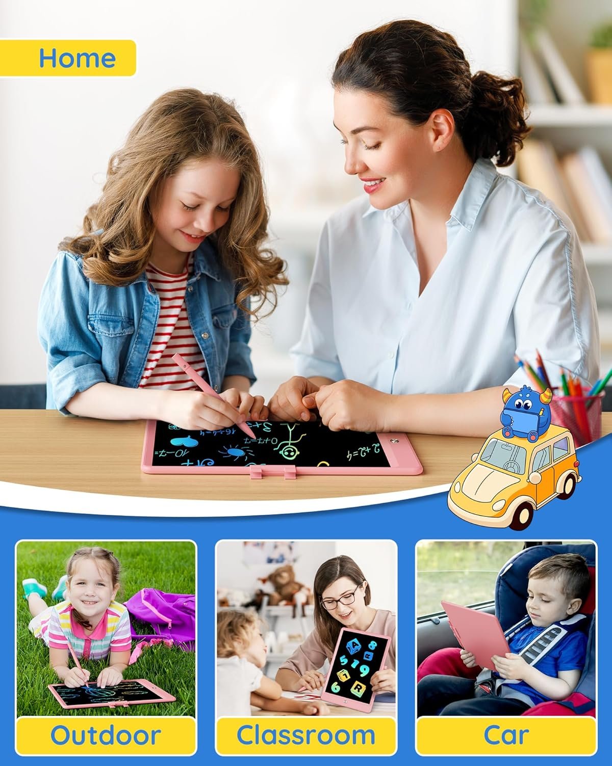 TEKFUN - Tablet de escritura con pantalla LCD, 10 pulgadas, tablet de dibujo con colores, juguetes de regalo para niñas y niños de 3 a 7 años (naranja) - Imagen 53