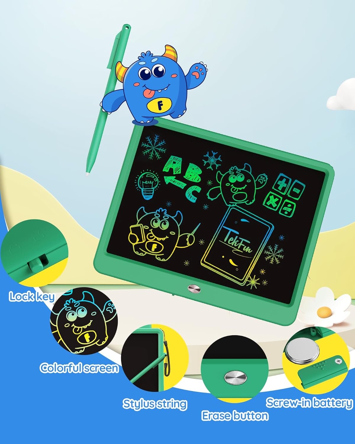 TEKFUN - Tablet de escritura con pantalla LCD, 10 pulgadas, tablet de dibujo con colores, juguetes de regalo para niñas y niños de 3 a 7 años (naranja) - Imagen 57