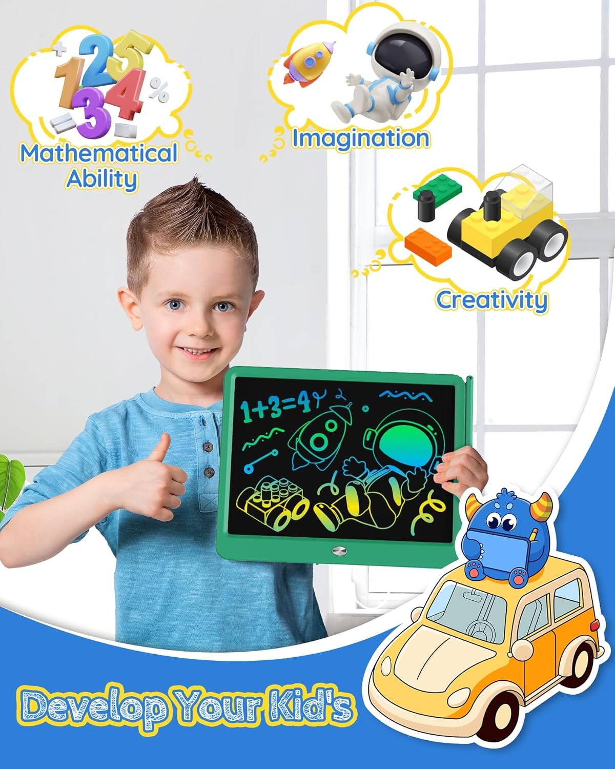 TEKFUN - Tablet de escritura con pantalla LCD, 10 pulgadas, tablet de dibujo con colores, juguetes de regalo para niñas y niños de 3 a 7 años (naranja) - Imagen 58