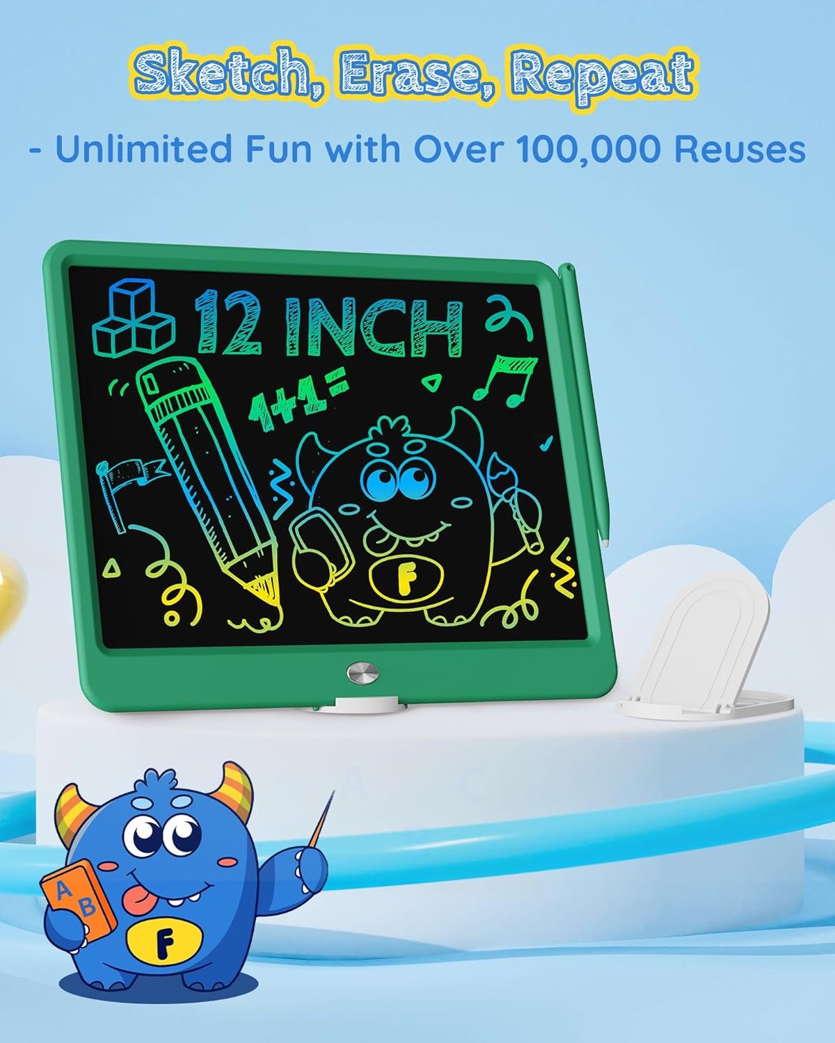 TEKFUN - Tablet de escritura con pantalla LCD, 10 pulgadas, tablet de dibujo con colores, juguetes de regalo para niñas y niños de 3 a 7 años (naranja) - Imagen 60