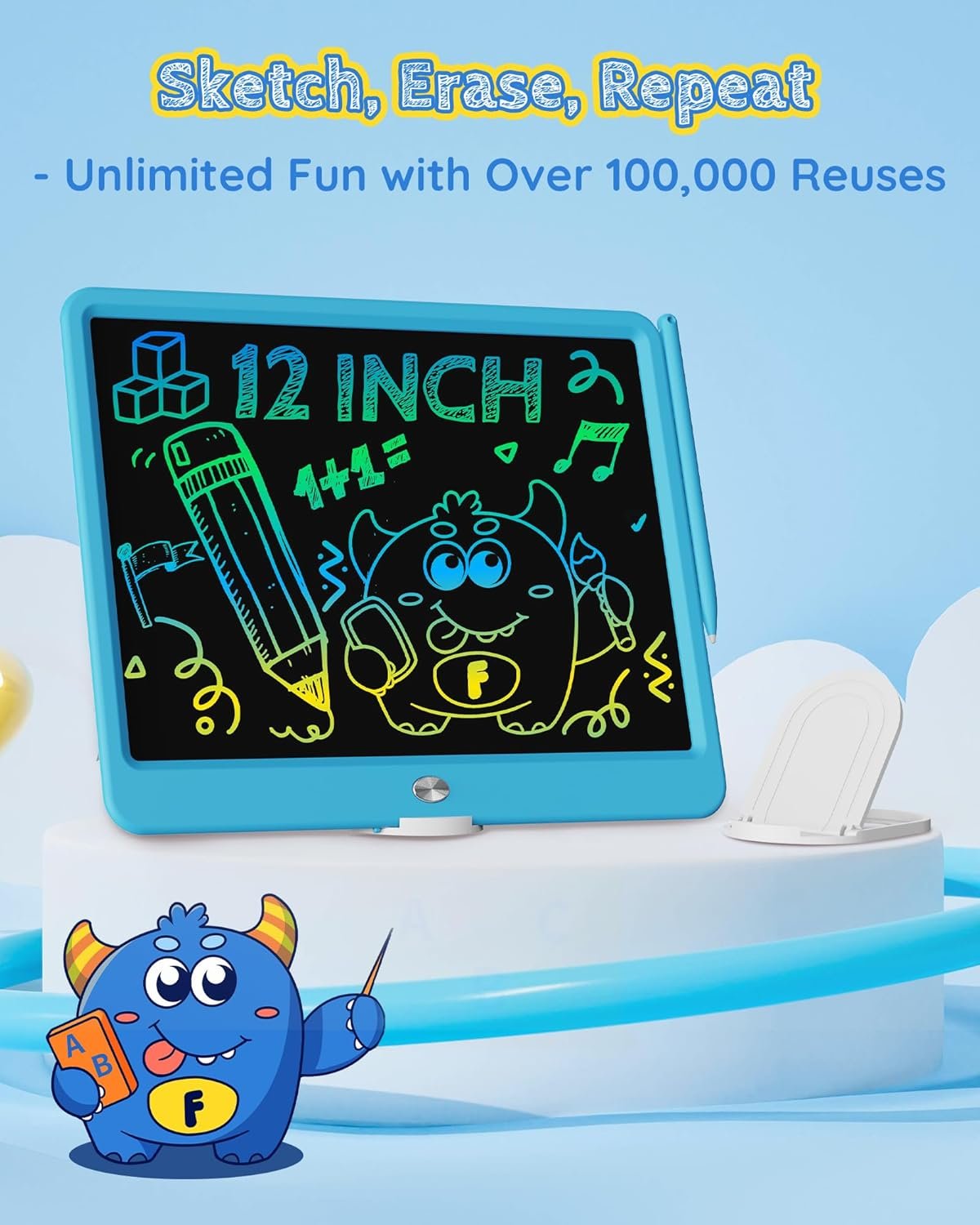 TEKFUN - Tablet de escritura con pantalla LCD, 10 pulgadas, tablet de dibujo con colores, juguetes de regalo para niñas y niños de 3 a 7 años (naranja) - Imagen 62