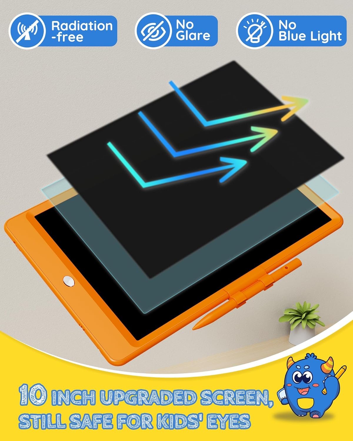 TEKFUN - Tablet de escritura con pantalla LCD, 10 pulgadas, tablet de dibujo con colores, juguetes de regalo para niñas y niños de 3 a 7 años (naranja) - Imagen 69