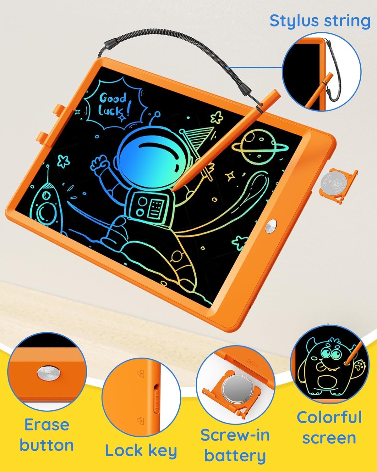 TEKFUN - Tablet de escritura con pantalla LCD, 10 pulgadas, tablet de dibujo con colores, juguetes de regalo para niñas y niños de 3 a 7 años (naranja) - Imagen 70