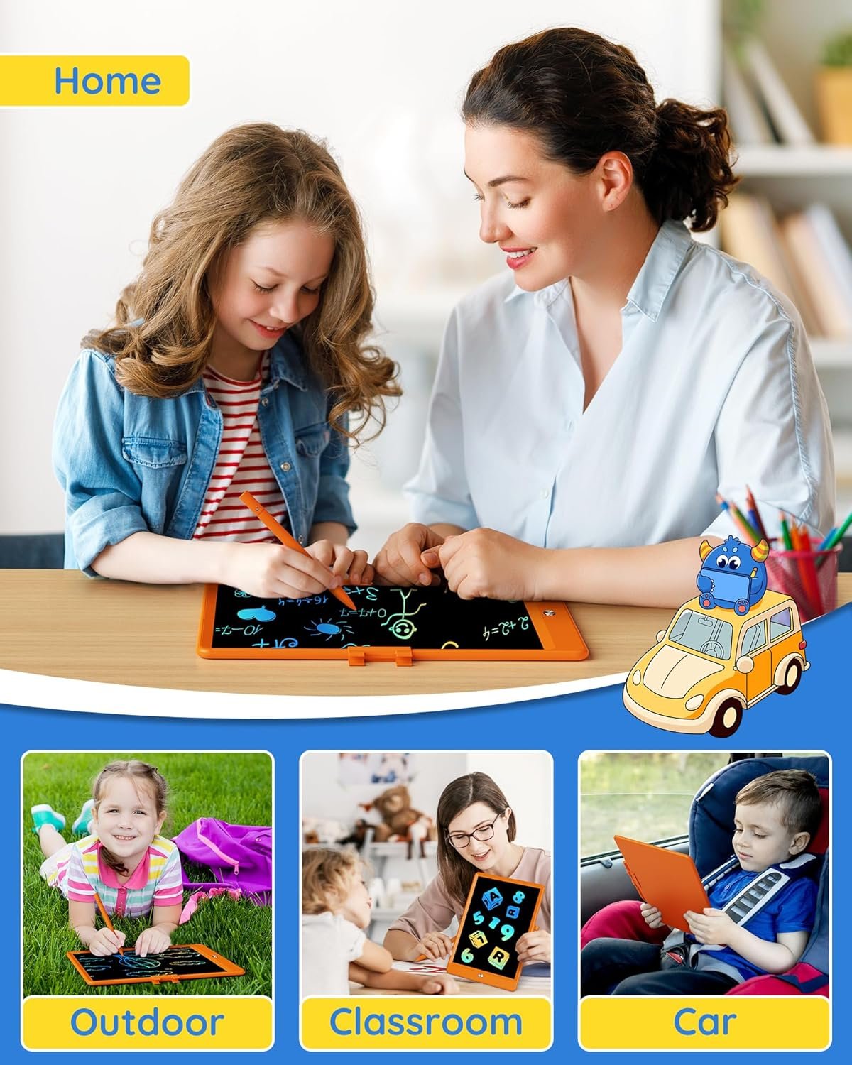TEKFUN - Tablet de escritura con pantalla LCD, 10 pulgadas, tablet de dibujo con colores, juguetes de regalo para niñas y niños de 3 a 7 años (naranja) - Imagen 71