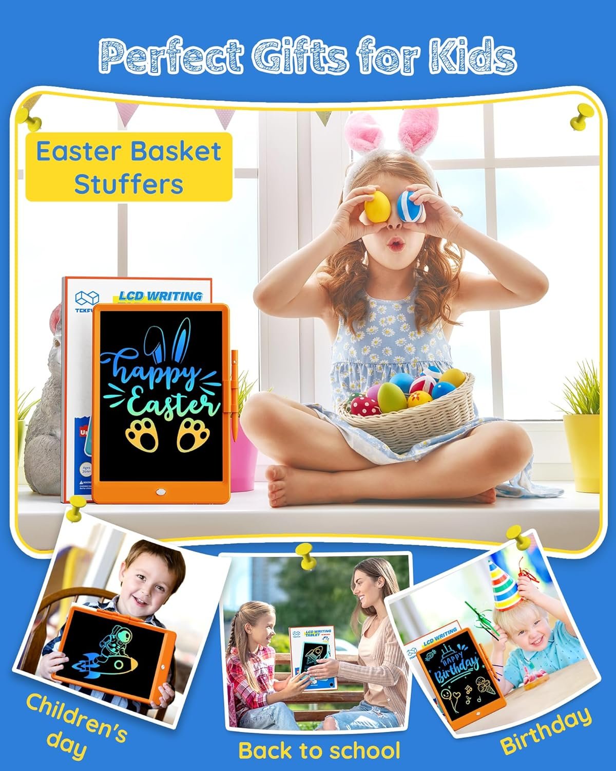 TEKFUN - Tablet de escritura con pantalla LCD, 10 pulgadas, tablet de dibujo con colores, juguetes de regalo para niñas y niños de 3 a 7 años (naranja) - Imagen 72