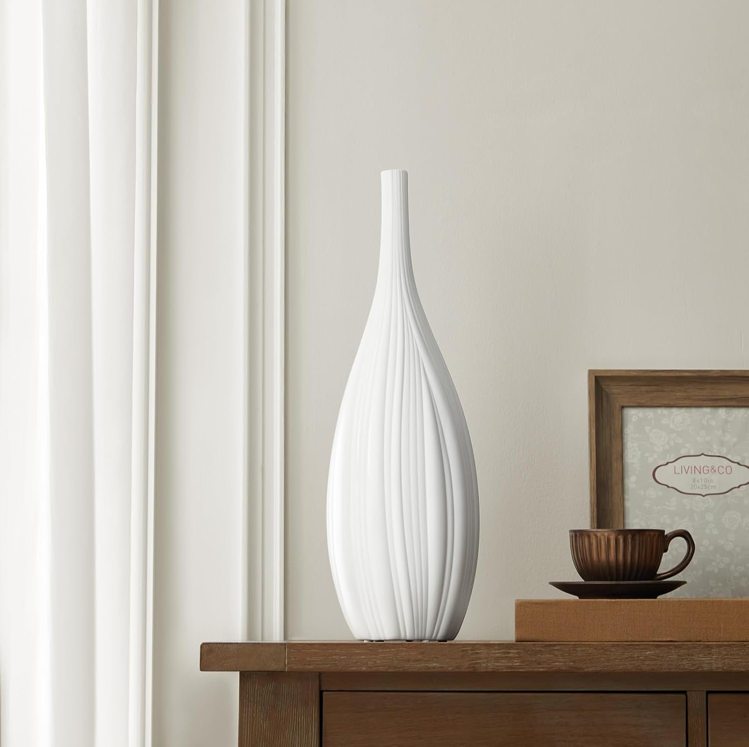 RONDURE Lámpara de mesa moderna de cerámica de 20.6 pulgadas, lámparas de noche modernas para dormitorio, sala de estar y mesita de noche, pantalla de cerámica translúcida blanca, iluminación - Imagen 3