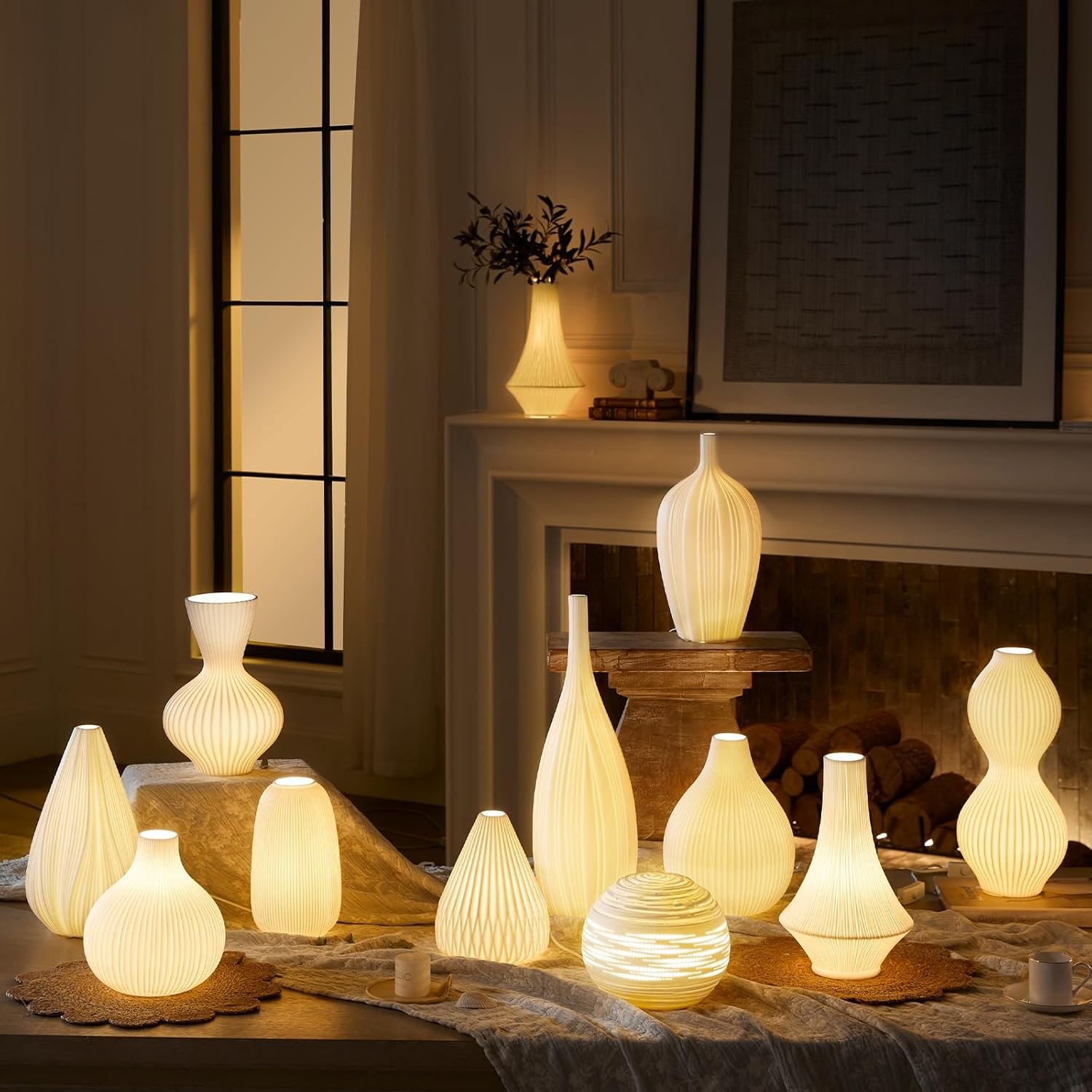 RONDURE Lámpara de mesa moderna de cerámica de 20.6 pulgadas, lámparas de noche modernas para dormitorio, sala de estar y mesita de noche, pantalla de cerámica translúcida blanca, iluminación - Imagen 12