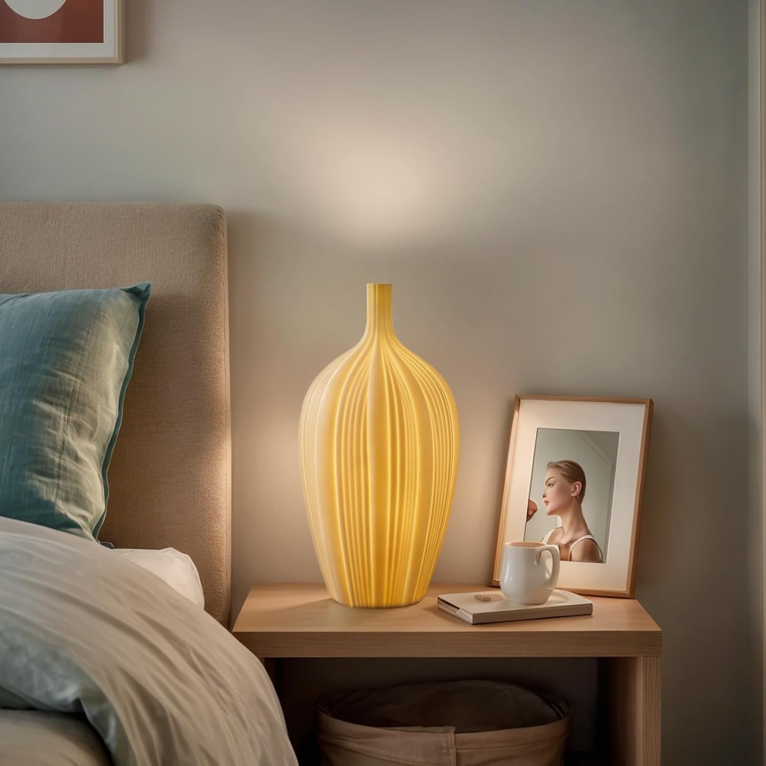 RONDURE Lámpara de mesa moderna de cerámica de 20.6 pulgadas, lámparas de noche modernas para dormitorio, sala de estar y mesita de noche, pantalla de cerámica translúcida blanca, iluminación - Imagen 16