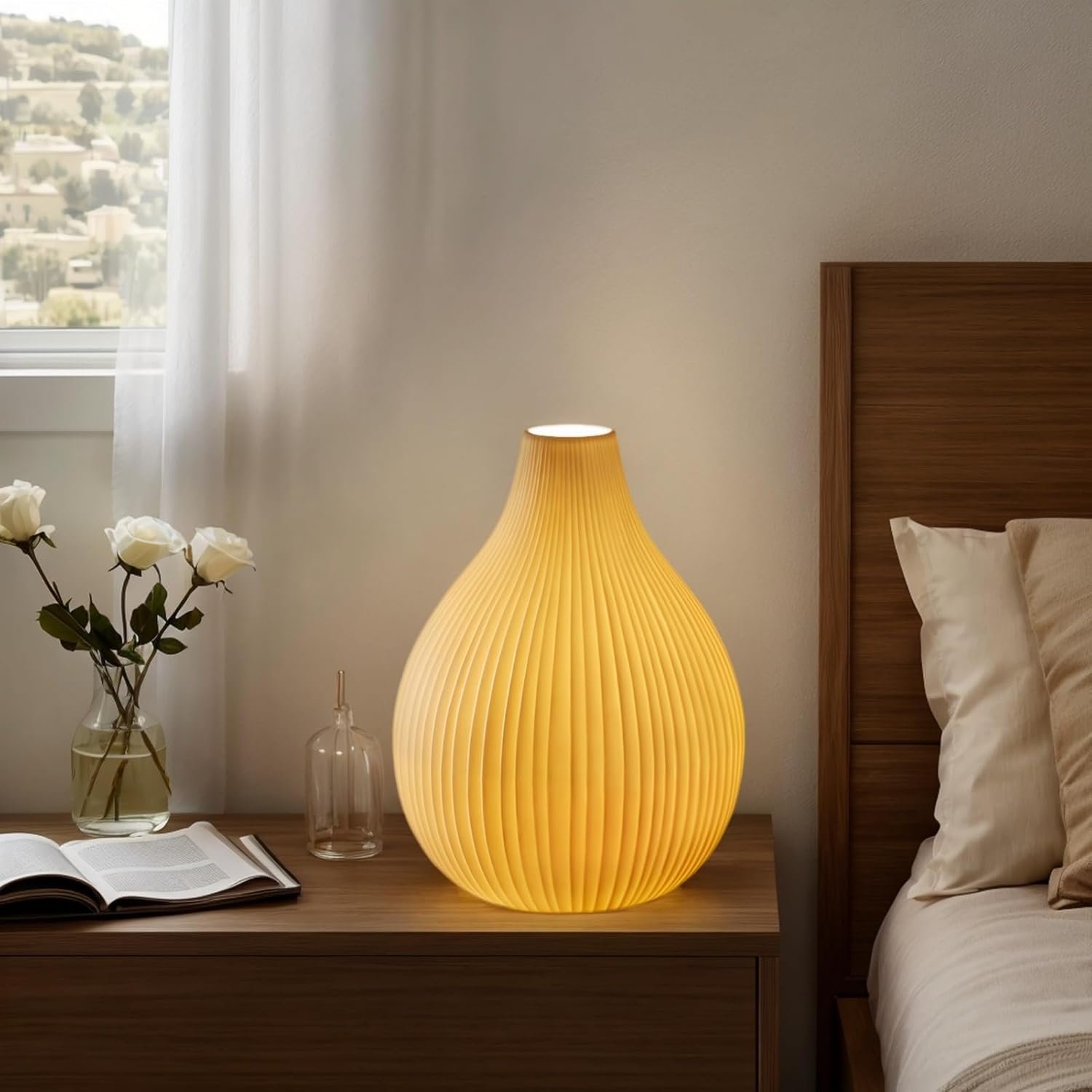 RONDURE Lámpara de mesa moderna de cerámica de 20.6 pulgadas, lámparas de noche modernas para dormitorio, sala de estar y mesita de noche, pantalla de cerámica translúcida blanca, iluminación - Imagen 20