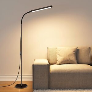 Moderna lámpara de pie LED para leer en negro, brillante luz de pie regulable de 12 W con cuello de cisne ajustable, 3 temperaturas de color, para esquina de sala de estar, oficina, sala de estudio