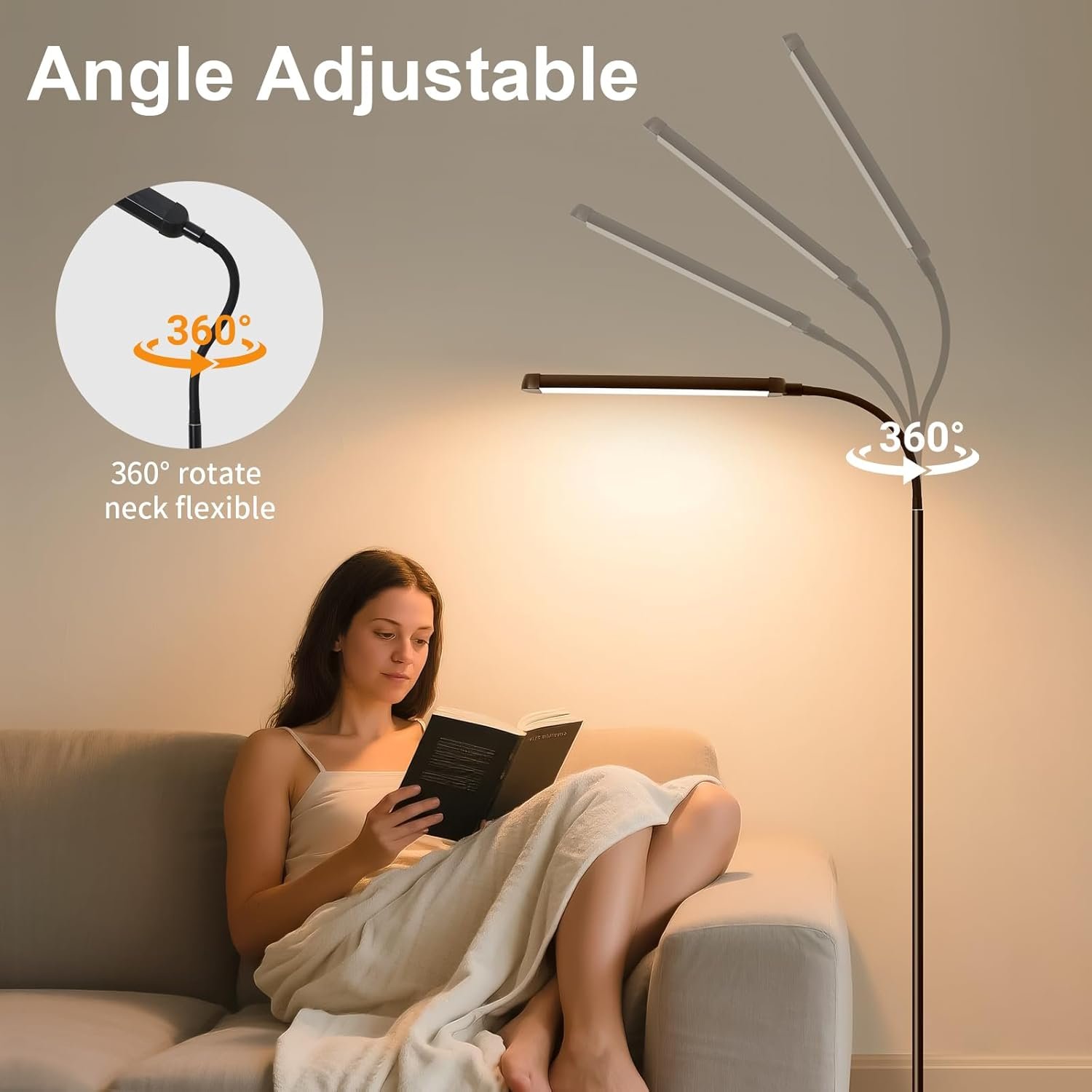 Moderna lámpara de pie LED para leer en negro, brillante luz de pie regulable de 12 W con cuello de cisne ajustable, 3 temperaturas de color, para esquina de sala de estar, oficina, sala de estudio - Imagen 2