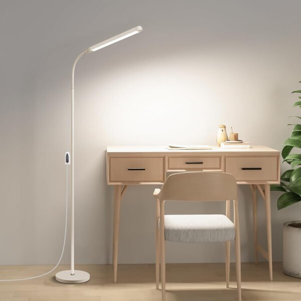 Moderna lámpara de pie LED para leer en negro, brillante luz de pie regulable de 12 W con cuello de cisne ajustable, 3 temperaturas de color, para esquina de sala de estar, oficina, sala de estudio - Imagen 9