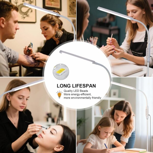 Moderna lámpara de pie LED para leer en negro, brillante luz de pie regulable de 12 W con cuello de cisne ajustable, 3 temperaturas de color, para esquina de sala de estar, oficina, sala de estudio - Imagen 19