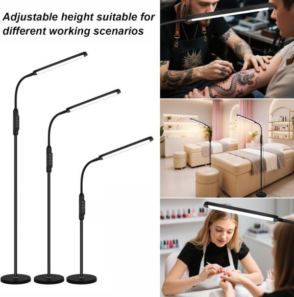 Moderna lámpara de pie LED para leer en negro, brillante luz de pie regulable de 12 W con cuello de cisne ajustable, 3 temperaturas de color, para esquina de sala de estar, oficina, sala de estudio - Imagen 29