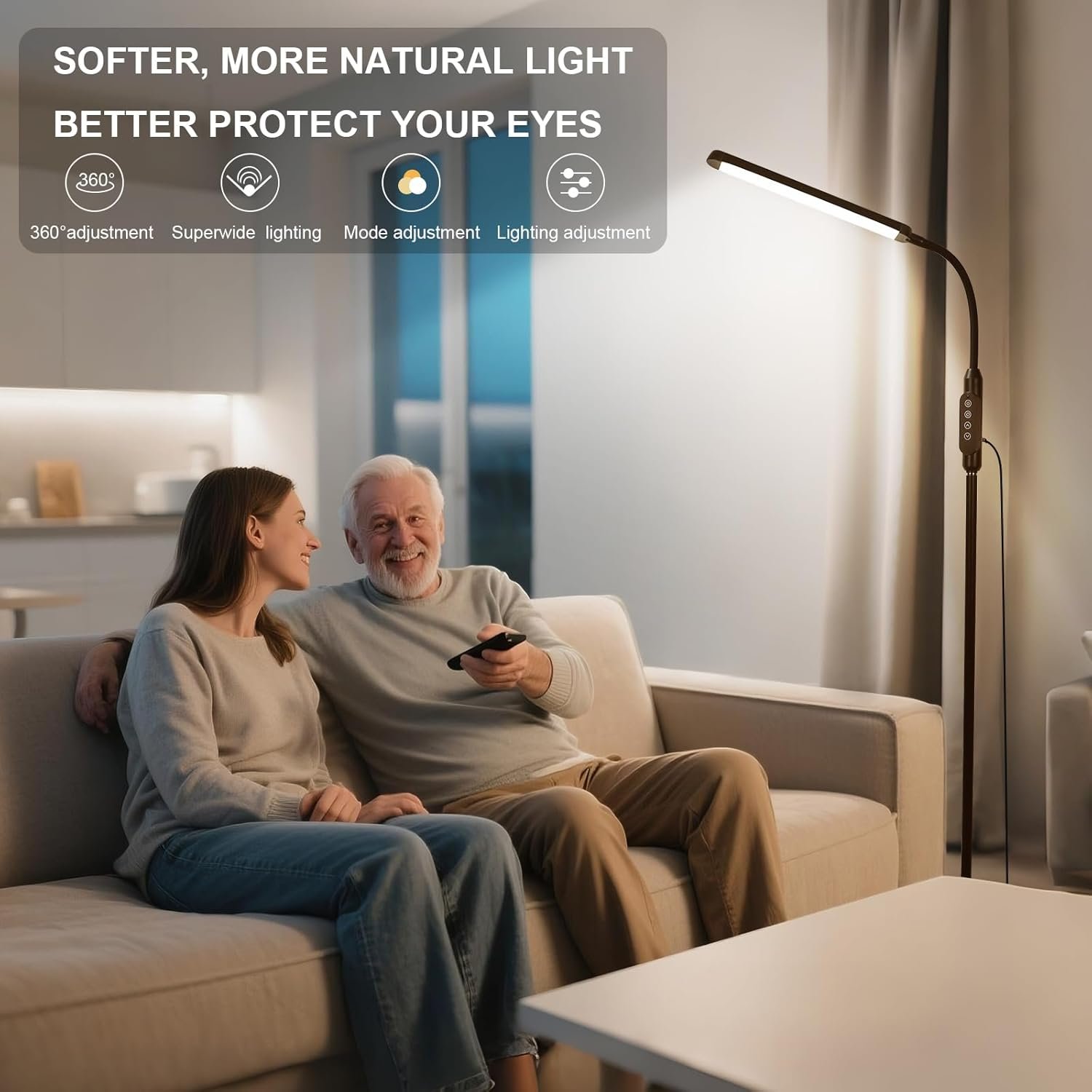 Moderna lámpara de pie LED para leer en negro, brillante luz de pie regulable de 12 W con cuello de cisne ajustable, 3 temperaturas de color, para esquina de sala de estar, oficina, sala de estudio - Imagen 31