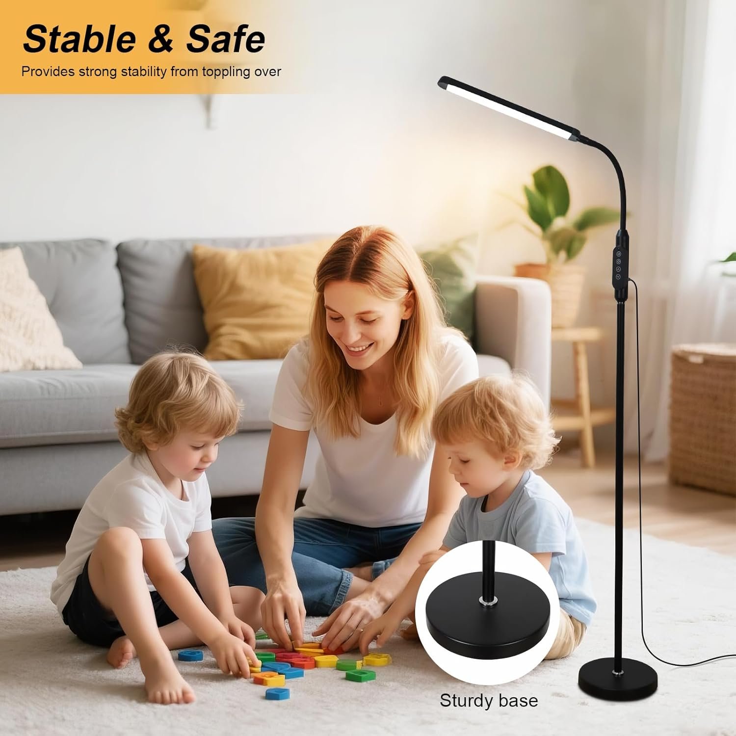 Moderna lámpara de pie LED para leer en negro, brillante luz de pie regulable de 12 W con cuello de cisne ajustable, 3 temperaturas de color, para esquina de sala de estar, oficina, sala de estudio - Imagen 32