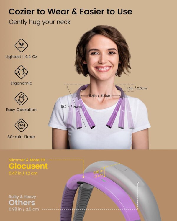 Glocusent - Luz de lectura para el cuello, 3 colores, 6 niveles de brillo, brazos flexibles, recargable, larga duración, perfecta para leer en la cama, tejer, camping y reparación - Imagen 8