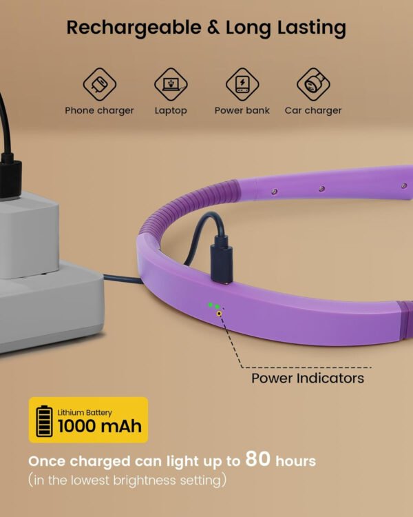 Glocusent - Luz de lectura para el cuello, 3 colores, 6 niveles de brillo, brazos flexibles, recargable, larga duración, perfecta para leer en la cama, tejer, camping y reparación - Imagen 11
