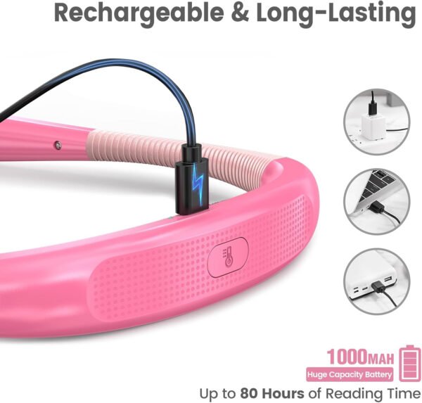 Glocusent - Luz de lectura para el cuello, 3 colores, 6 niveles de brillo, brazos flexibles, recargable, larga duración, perfecta para leer en la cama, tejer, camping y reparación - Imagen 15