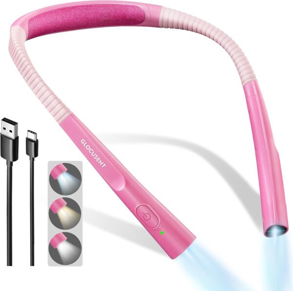Glocusent - Luz de lectura para el cuello, 3 colores, 6 niveles de brillo, brazos flexibles, recargable, larga duración, perfecta para leer en la cama, tejer, camping y reparación - Imagen 19
