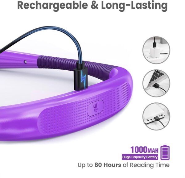 Glocusent - Luz de lectura para el cuello, 3 colores, 6 niveles de brillo, brazos flexibles, recargable, larga duración, perfecta para leer en la cama, tejer, camping y reparación - Imagen 33
