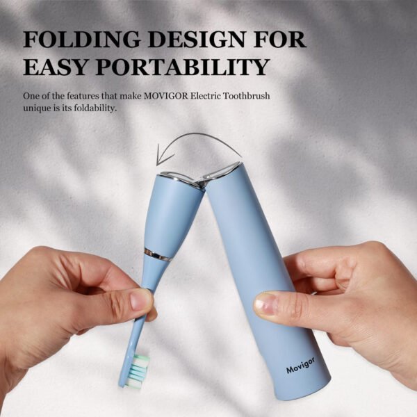 Cepillo de dientes eléctrico plegable para adultos – Desinfectación UV dual, 272 modos sónicos, USB-C recargable, 4 cabezales de cepillo, funda de viaje de cuero, cepillo de dientes azul - Imagen 2