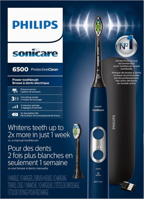 Philips Sonicare HX6877/21 ProtectiveClean 6100 Cepillo de dientes eléctrico recargable, Con funda de viaje de carga y cabezal de cepillo para polvo adicional., Azul marino - Imagen 8