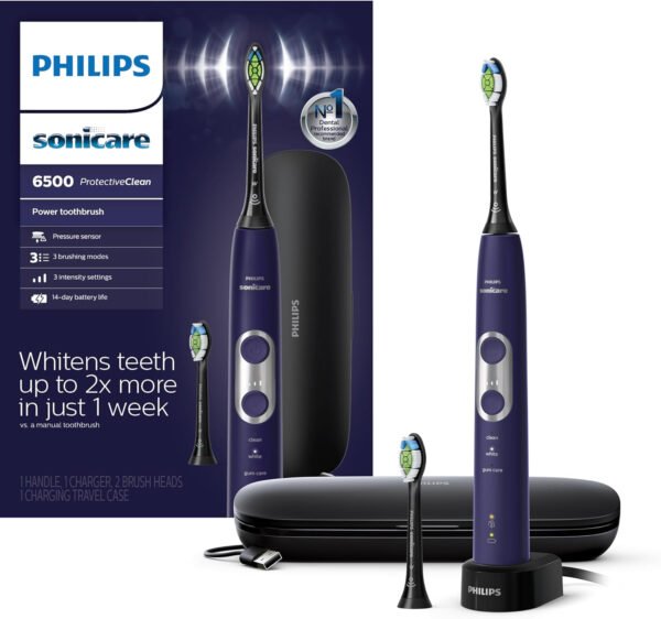 Philips Sonicare HX6877/21 ProtectiveClean 6100 Cepillo de dientes eléctrico recargable, Con funda de viaje de carga y cabezal de cepillo para polvo adicional., Azul marino - Imagen 17