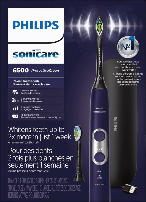 Philips Sonicare HX6877/21 ProtectiveClean 6100 Cepillo de dientes eléctrico recargable, Con funda de viaje de carga y cabezal de cepillo para polvo adicional., Azul marino - Imagen 20