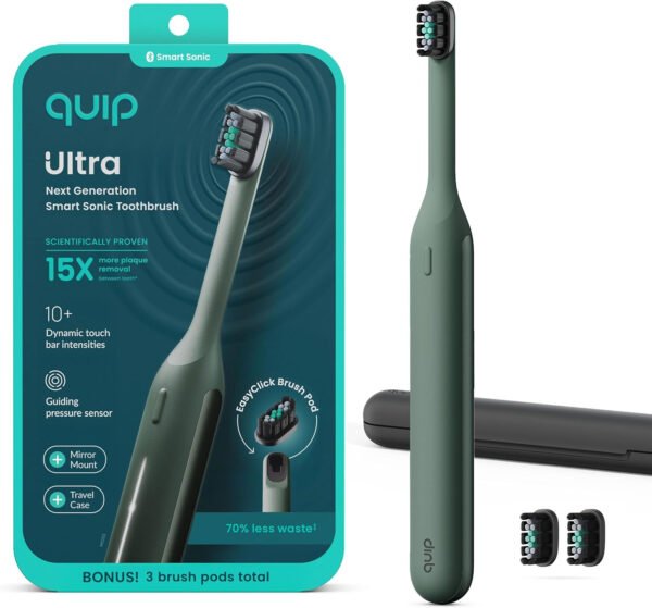 Quip Ultra Next Generation Smart Sonic - Cepillo de dientes eléctrico cronometrado para adultos, cabezal de cepillo reemplazable, cerdas suaves, mango de silicona, duración de la batería de 30 días - Imagen 2
