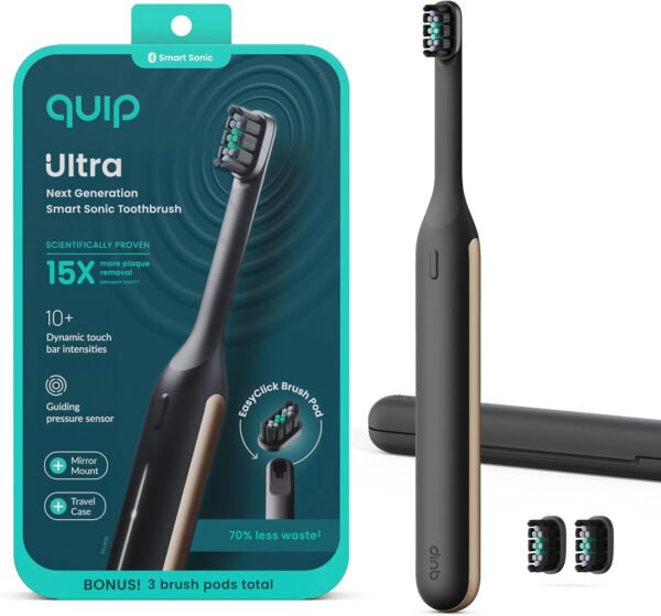 Quip Ultra Next Generation Smart Sonic - Cepillo de dientes eléctrico cronometrado para adultos, cabezal de cepillo reemplazable, cerdas suaves, mango de silicona, duración de la batería de 30 días - Imagen 20