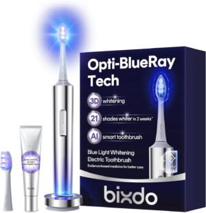 Cepillo de dientes eléctrico blanqueador para adultos, tecnología profesional de luz azul de blanqueamiento de 460 nm, limpieza sónico y oscilante de 31,000 VPM con sensor inteligente de