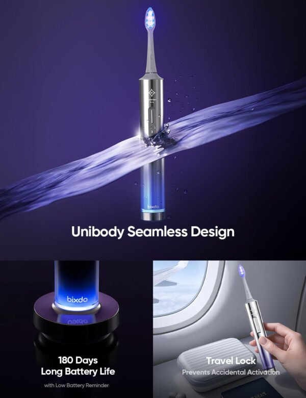 Cepillo de dientes eléctrico blanqueador para adultos, tecnología profesional de luz azul de blanqueamiento de 460 nm, limpieza sónico y oscilante de 31,000 VPM con sensor inteligente de - Imagen 7