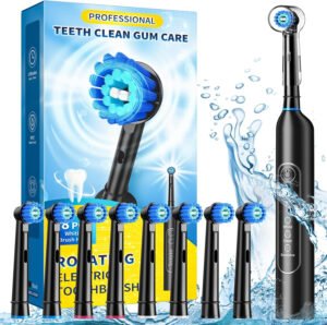 Cepillo de dientes eléctrico giratorio para adultos con 8 cabezales de cepillo, cepillo de dientes eléctrico para el cuidado de las encías sensibles con 3 modos y temporizador inteligente de