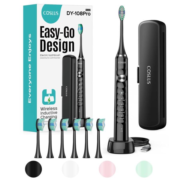 COSLUS Cepillo de dientes eléctrico Sonic para adultos: 47000 VPM para limpieza profunda y blanqueamiento con estuche de viaje - 5 modos para dientes sensibles y aparatos ortopédicos, carga