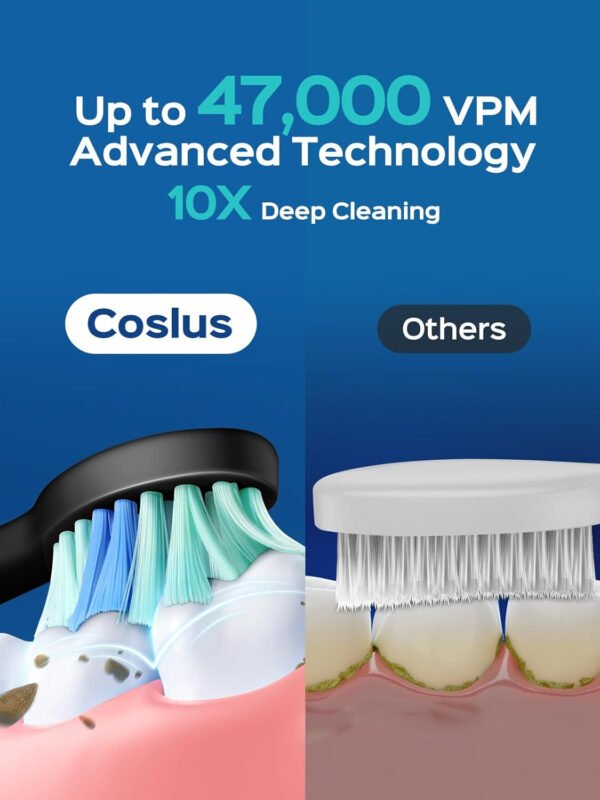COSLUS Cepillo de dientes eléctrico Sonic para adultos: 47000 VPM para limpieza profunda y blanqueamiento con estuche de viaje - 5 modos para dientes sensibles y aparatos ortopédicos, carga - Imagen 2