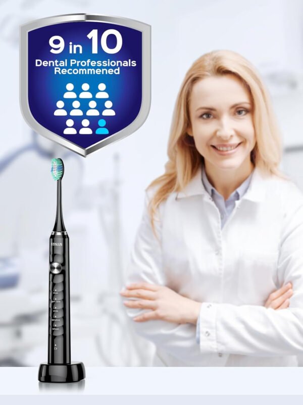 COSLUS Cepillo de dientes eléctrico Sonic para adultos: 47000 VPM para limpieza profunda y blanqueamiento con estuche de viaje - 5 modos para dientes sensibles y aparatos ortopédicos, carga - Imagen 5