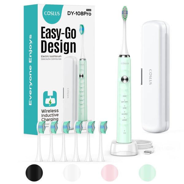COSLUS Cepillo de dientes eléctrico Sonic para adultos: 47000 VPM para limpieza profunda y blanqueamiento con estuche de viaje - 5 modos para dientes sensibles y aparatos ortopédicos, carga - Imagen 9