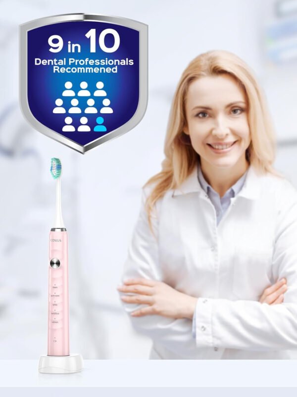 COSLUS Cepillo de dientes eléctrico Sonic para adultos: 47000 VPM para limpieza profunda y blanqueamiento con estuche de viaje - 5 modos para dientes sensibles y aparatos ortopédicos, carga - Imagen 20
