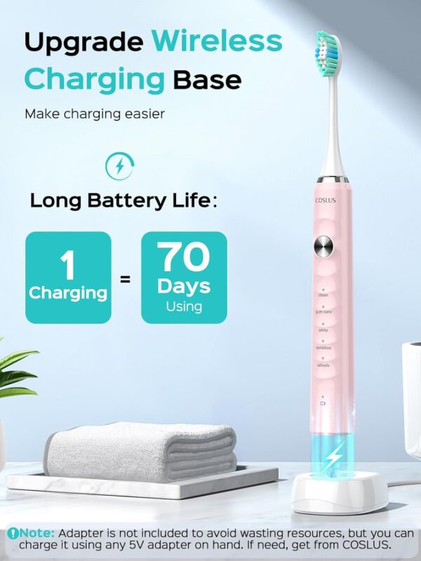COSLUS Cepillo de dientes eléctrico Sonic para adultos: 47000 VPM para limpieza profunda y blanqueamiento con estuche de viaje - 5 modos para dientes sensibles y aparatos ortopédicos, carga - Imagen 21