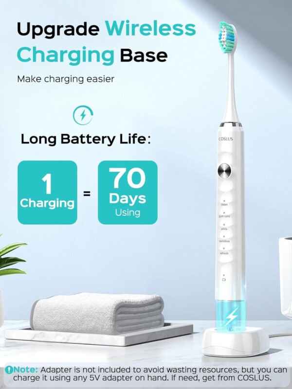 COSLUS Cepillo de dientes eléctrico Sonic para adultos: 47000 VPM para limpieza profunda y blanqueamiento con estuche de viaje - 5 modos para dientes sensibles y aparatos ortopédicos, carga - Imagen 26