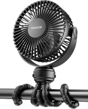 Gaiatop Mini ventilador portátil para cochecito, funciona con pilas, pequeño clip, desmontable de 3 velocidades recargable, gira 360°, trípode flexible de mejor refrigeración para asiento de