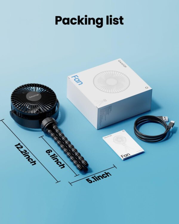 Gaiatop Mini ventilador portátil para cochecito, funciona con pilas, pequeño clip, desmontable de 3 velocidades recargable, gira 360°, trípode flexible de mejor refrigeración para asiento de - Imagen 3